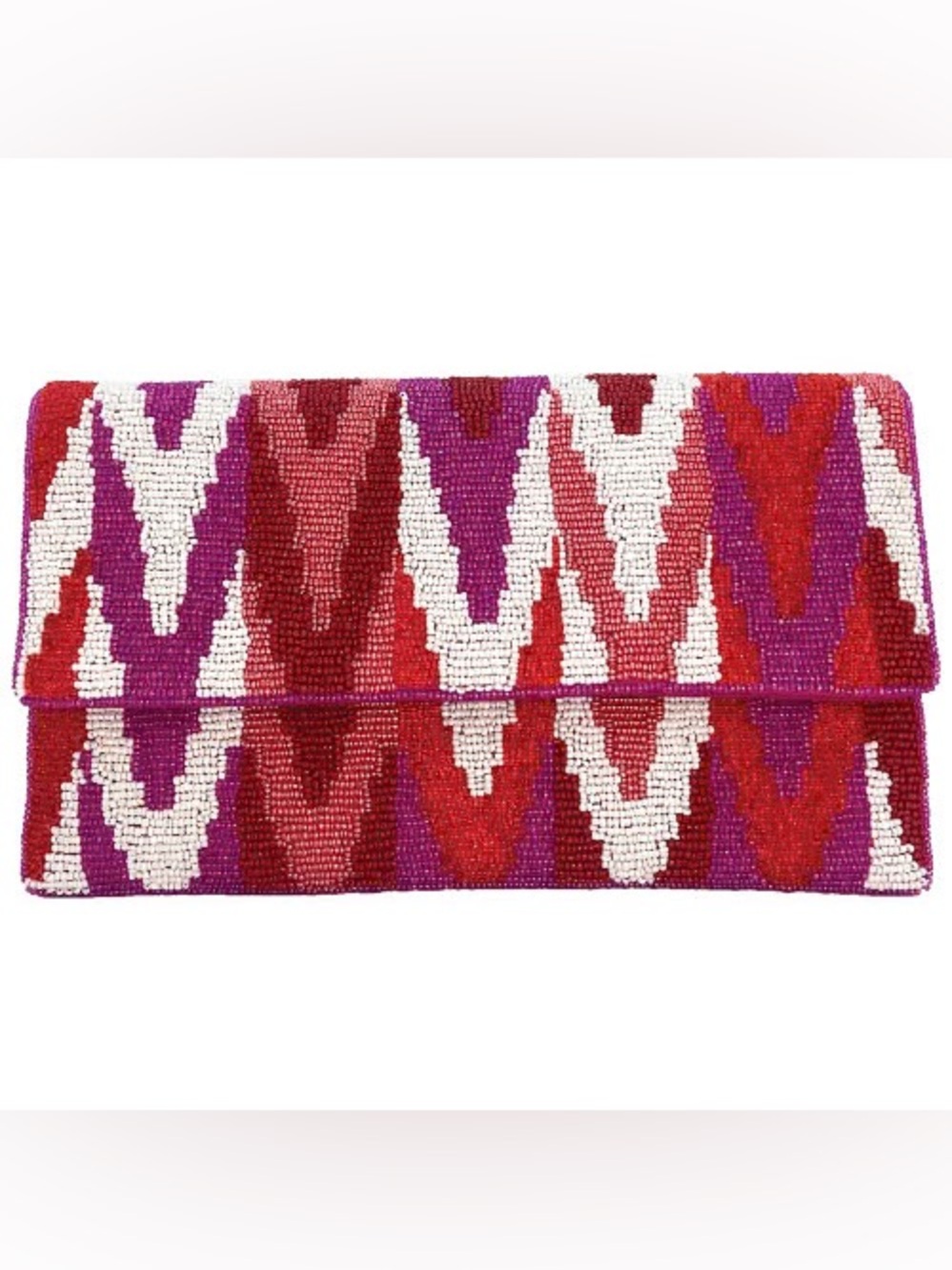 Boutique Pink Red & White Beaded Clutch Crossbody Bag